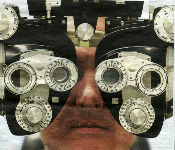 Gesicht mit Messgeräten vor den Augen beim Augenarzt